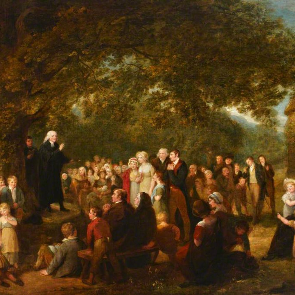 John Wesley predicando en Irlanda, 1789. Pintura atribuida a Maria Spilsbury